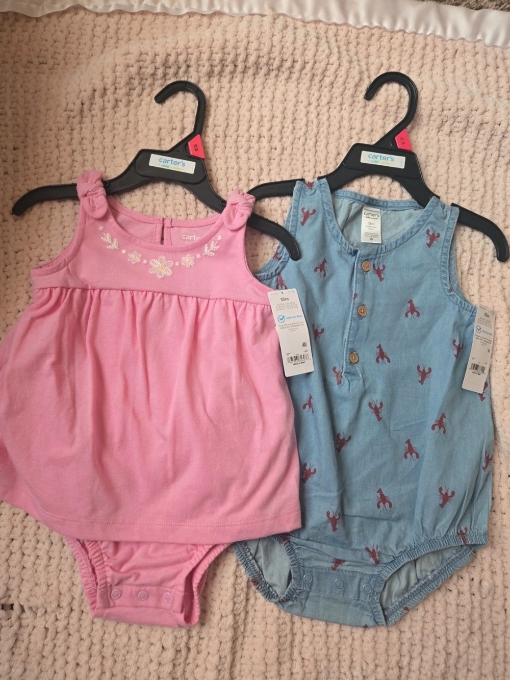 Carter's Pink Floral Tank One-Piece & Carter's Chambray Lobster One-Piece